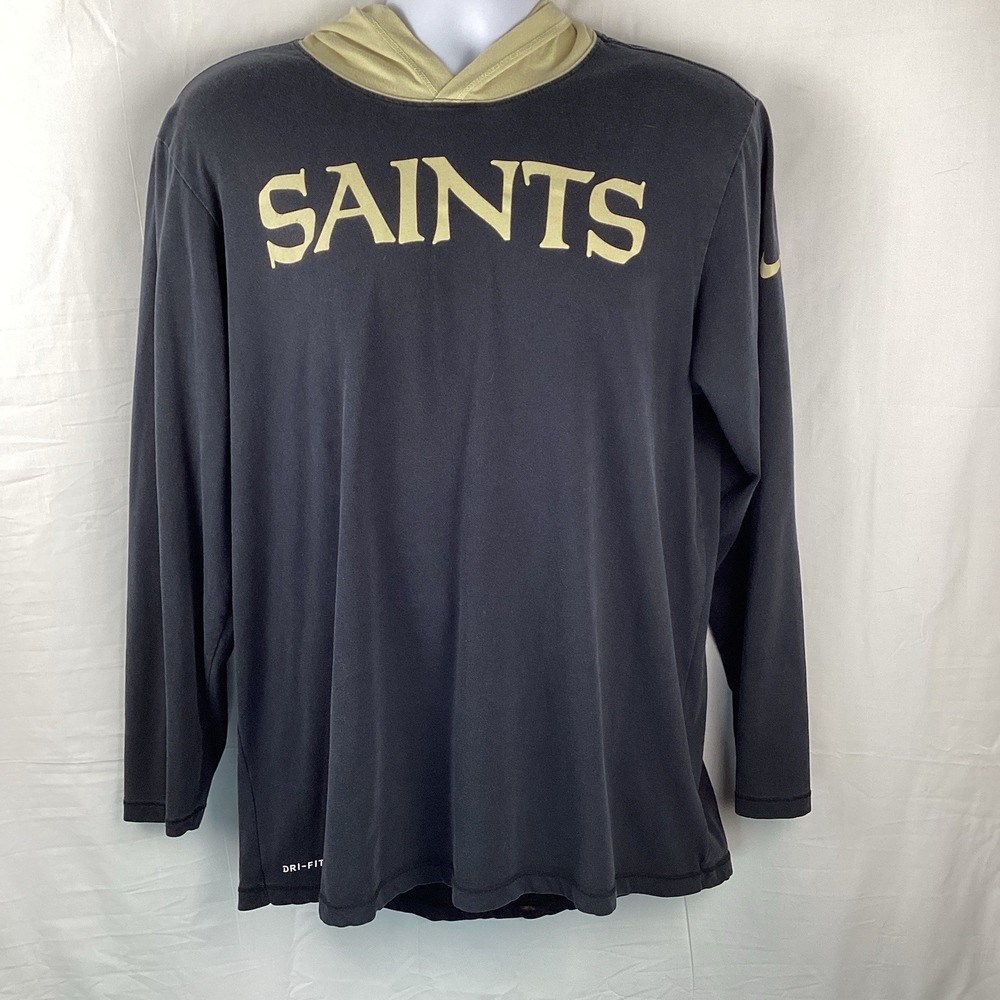 New Orleans Saints Nike Dri Fit Hoodie Mens Large Black Gold Light Weight Tee